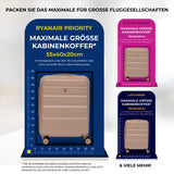 Aerolite Erweiterbares Handgepäck 55x40x20 cm auf 55x40x23 cm – Ryanair Priority, Lufthansa, Wizz Air Priority, Lufthansa Maximalgröße – Leichter Hartschalen-Kabinenkoffer mit 4 Rollen (BEIGE)