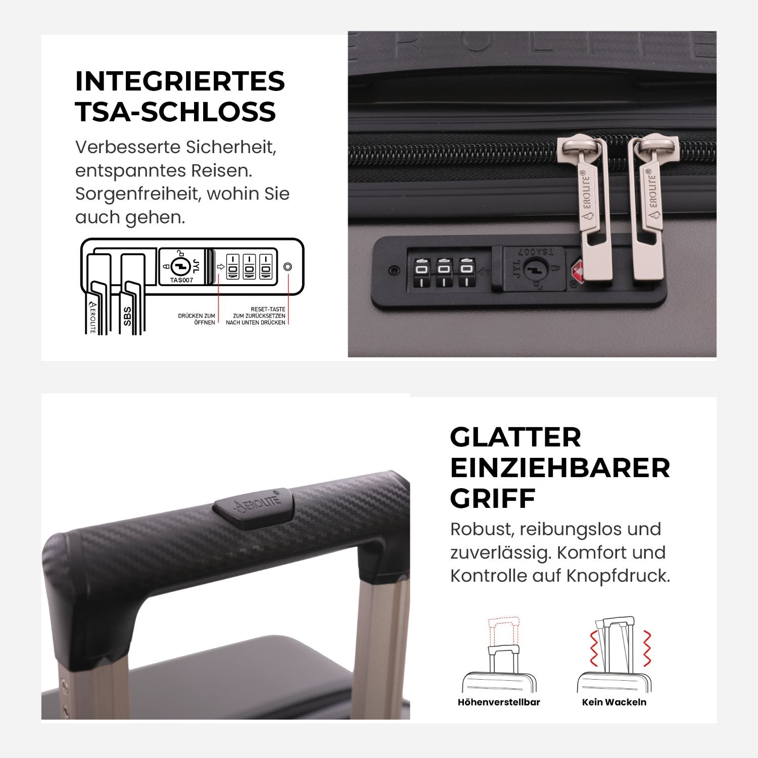 Aerolite Erweiterbares Handgepäck 55x40x20 cm auf 55x40x23 cm – Ryanair Priority, Lufthansa, Wizz Air Priority, Lufthansa Maximalgröße – Leichter Hartschalen-Kabinenkoffer mit 4 Rollen (HOLZKOHLE)