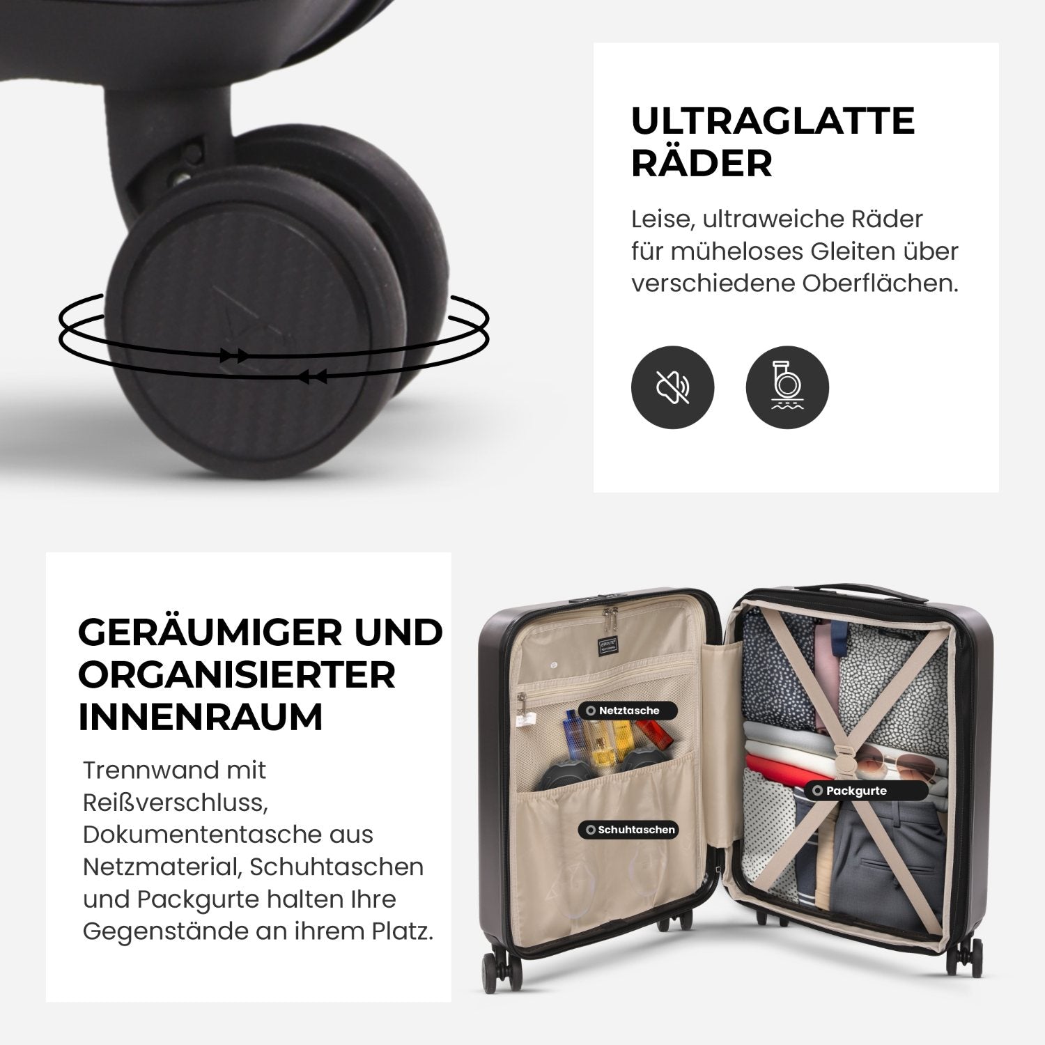 Aerolite Erweiterbares Handgepäck 55x40x20 cm auf 55x40x23 cm – Ryanair Priority, Lufthansa, Wizz Air Priority, Lufthansa Maximalgröße – Leichter Hartschalen-Kabinenkoffer mit 4 Rollen (HOLZKOHLE)