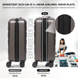 Aerolite Erweiterbares Handgepäck 55x40x20 cm auf 55x40x23 cm – Ryanair Priority, Lufthansa, Wizz Air Priority, Lufthansa Maximalgröße – Leichter Hartschalen-Kabinenkoffer mit 4 Rollen (HOLZKOHLE)