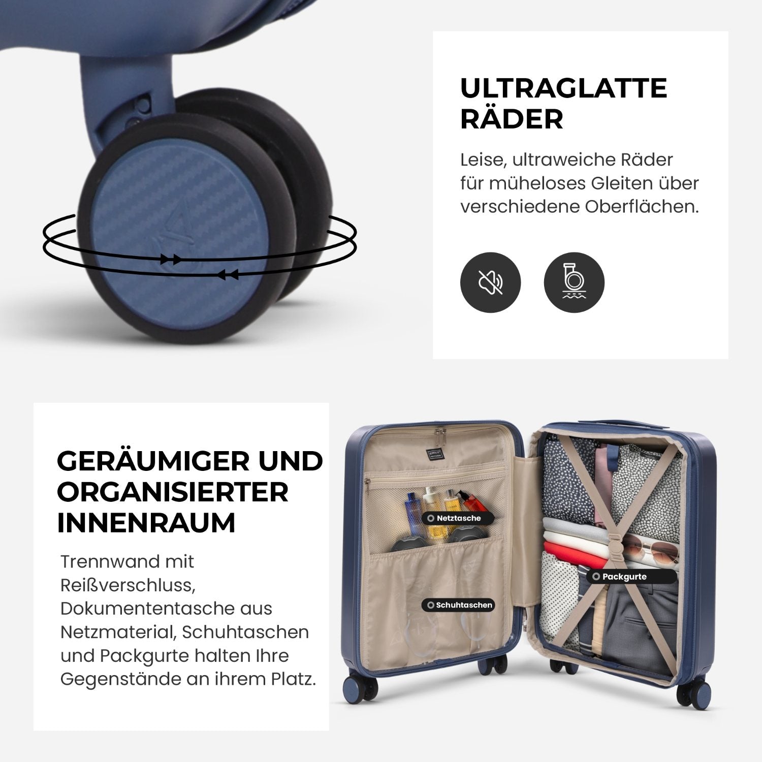 Aerolite Erweiterbares Handgepäck 55x40x20 cm auf 55x40x23 cm – Ryanair Priority, Lufthansa, Wizz Air Priority, Lufthansa Maximalgröße – Leichter Hartschalen-Kabinenkoffer mit 4 Rollen (BLAU)