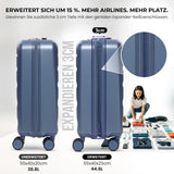 Aerolite Erweiterbares Handgepäck 55x40x20 cm auf 55x40x23 cm – Ryanair Priority, Lufthansa, Wizz Air Priority, Lufthansa Maximalgröße – Leichter Hartschalen-Kabinenkoffer mit 4 Rollen (BLAU)