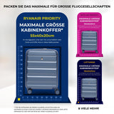 Aerolite Erweiterbares Handgepäck 55x40x20 cm auf 55x40x23 cm – Ryanair Priority, Lufthansa, Wizz Air Priority, Lufthansa Maximalgröße – Leichter Hartschalen-Kabinenkoffer mit 4 Rollen (BLAU)