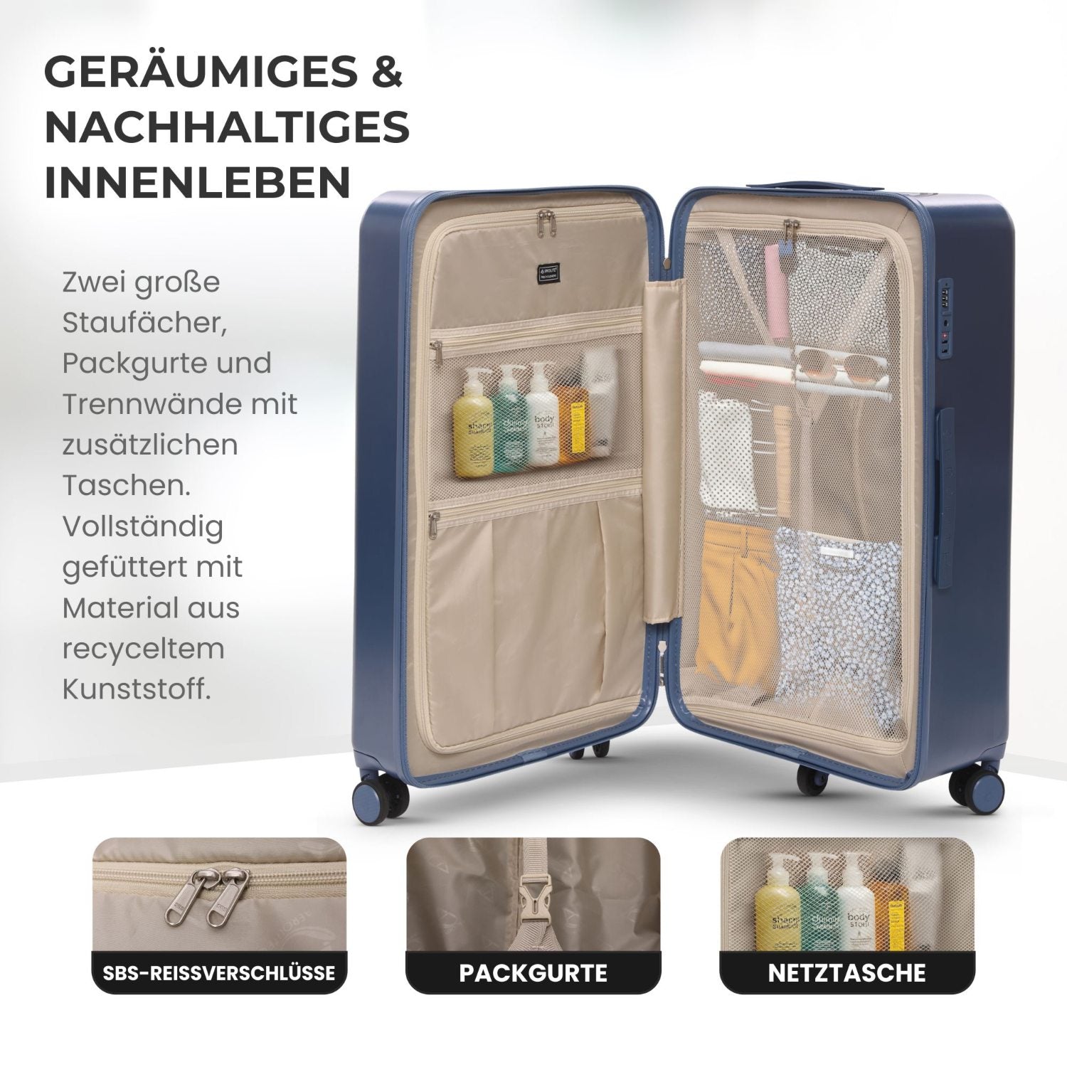 Aerolite 101L Großer Truhenkoffer mit 4+1 Spinner-Rädern, ABS-Hartschale, TSA-Schloss und leichtem Design – Blau
