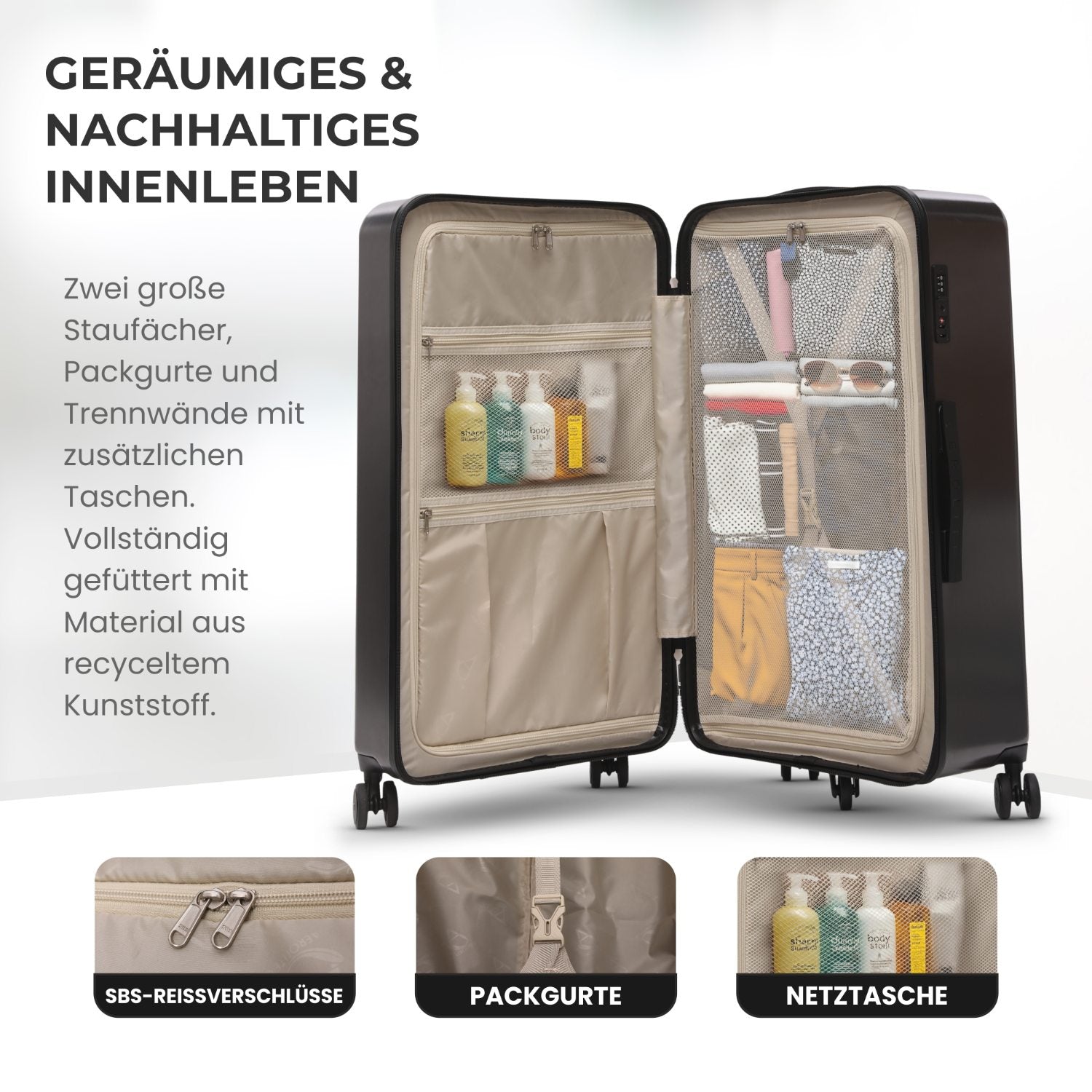 Aerolite 101L Großer Truhenkoffer mit 4+1 Spinner-Rädern, ABS-Hartschale, TSA-Schloss und leichtem Design – Holzkohle