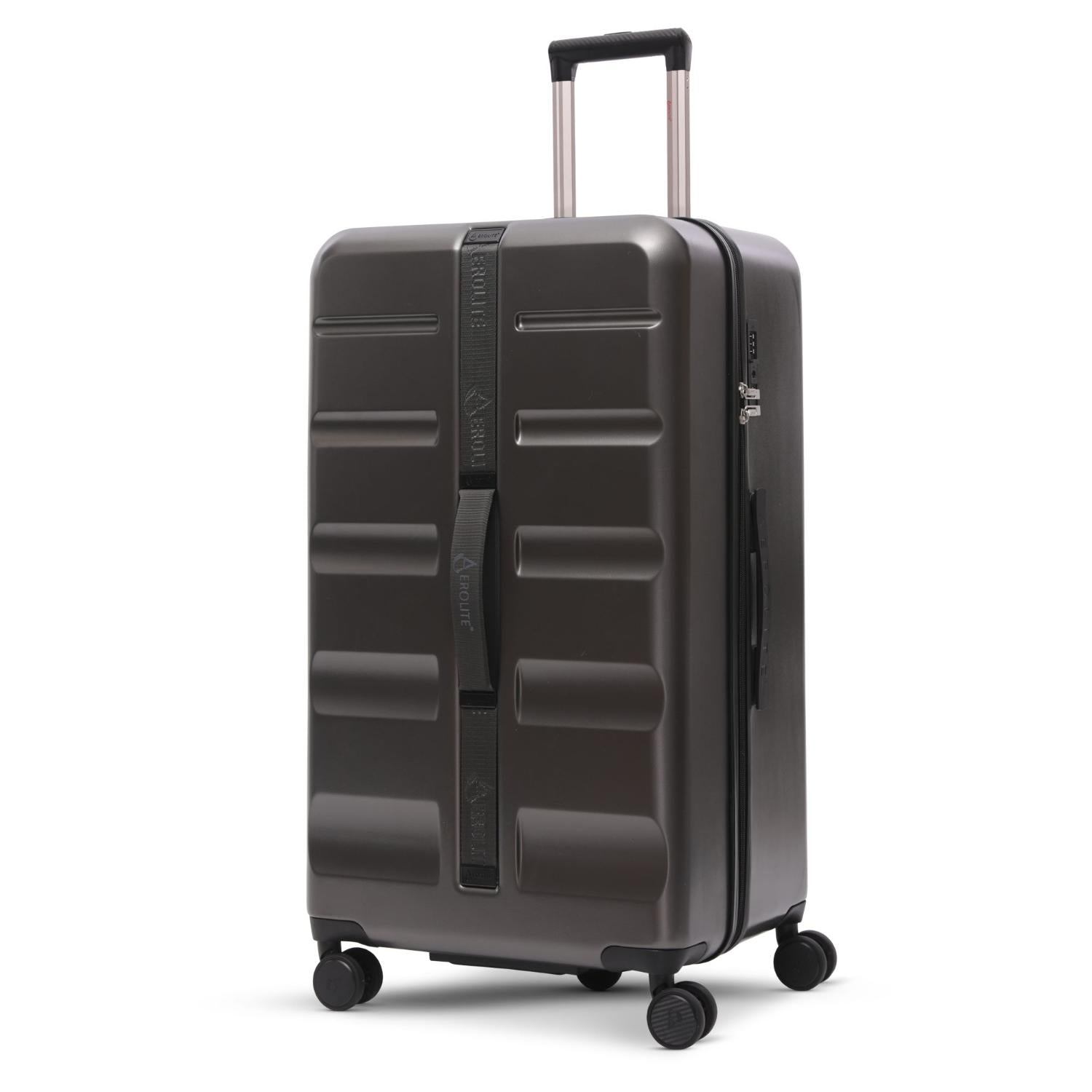 Aerolite 101L Großer Truhenkoffer mit 4+1 Spinner-Rädern, ABS-Hartschale, TSA-Schloss und leichtem Design – Holzkohle