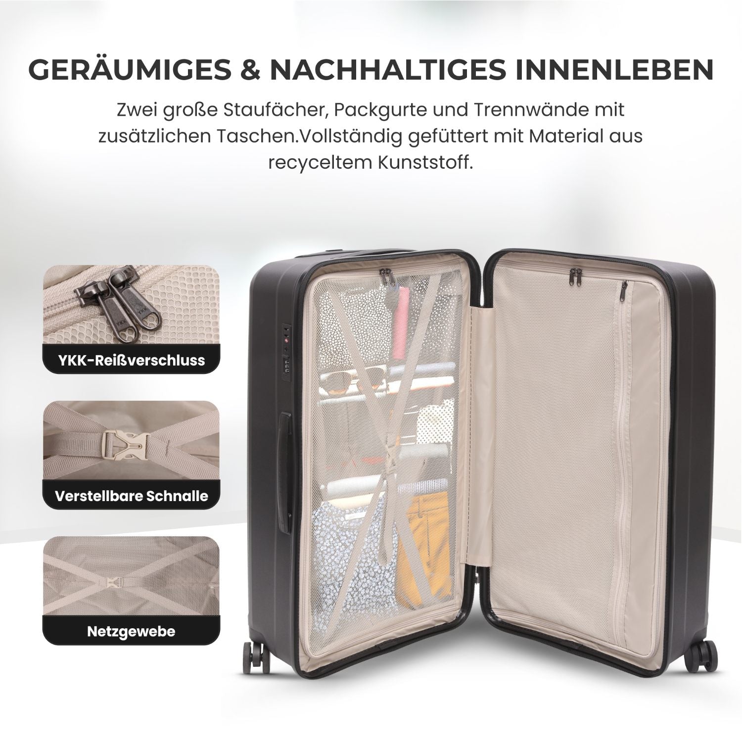 Aerolite 108L Extra-Großer Reisekoffer – Robuste Polypropylen-Hartschale, 4 Doppel-Spinner-Räder, TSA-Schloss, YKK-Reißverschlüsse & Frisch gefüttertes Innenfutter – Schwarz