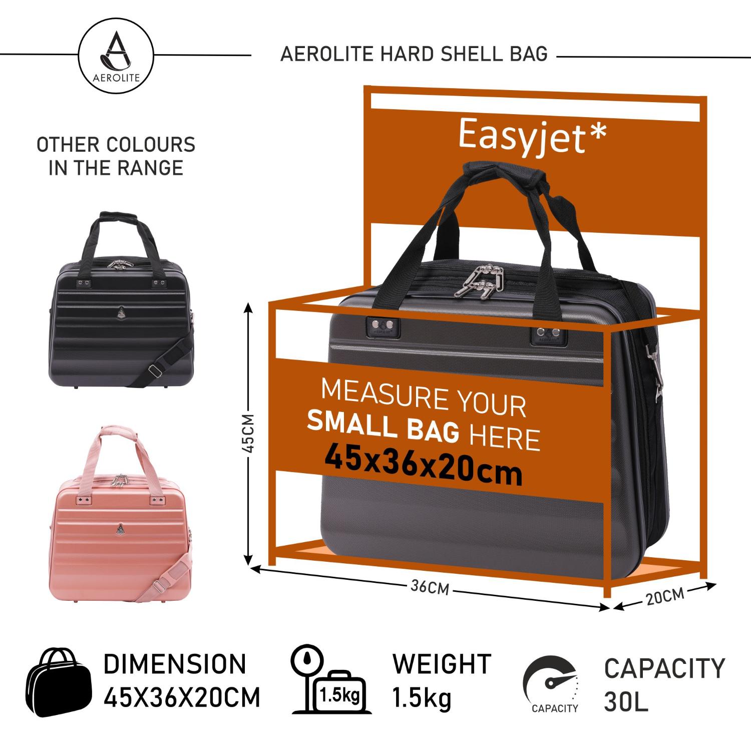 Aerolite New Summer 2024 Easyjet Maximale Größe 45 x 36 x 20 cm Handgepäck Zugelassenes Hartschalen - Reisegepäck Schultertasche unter dem Sitz Flugtasche mit 2 Jahren Garantie - Aerolite DE