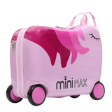 MiniMax Kinder-Ride-On-Koffer 45x36x20cm – Einhorn-Design – 4-teiliges Reiseset mit Kordelzugbeutel, Nackenkissen & 50+ Stickern – EasyJet Max Handgepäckgröße 29L Trolley