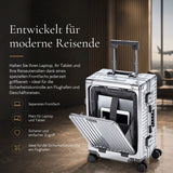 Aerolite M-Lite Premium Kabinenkoffer aus Vollaluminium mit Frontfach für Laptop, TSA-Kofferverschlüssen ohne Reißverschluss, USB-Ladeanschluss, Flaschenhalter & 15 Jahre Garantie – Anthrazit