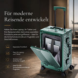 Aerolite M-Lite Premium Kabinenkoffer aus Vollaluminium mit Frontfach für Laptop, TSA-Kofferverschlüssen ohne Reißverschluss, USB-Ladeanschluss, Flaschenhalter & 15 Jahre Garantie – Grün