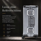 Aerolite M-Lite Premium Kabinenkoffer aus Vollaluminium mit Frontfach für Laptop, TSA-Kofferverschlüssen ohne Reißverschluss, USB-Ladeanschluss, Flaschenhalter & 15 Jahre Garantie – Anthrazit