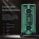 Aerolite M-Lite Premium Kabinenkoffer aus Vollaluminium mit Frontfach für Laptop, TSA-Kofferverschlüssen ohne Reißverschluss, USB-Ladeanschluss, Flaschenhalter & 15 Jahre Garantie – Grün