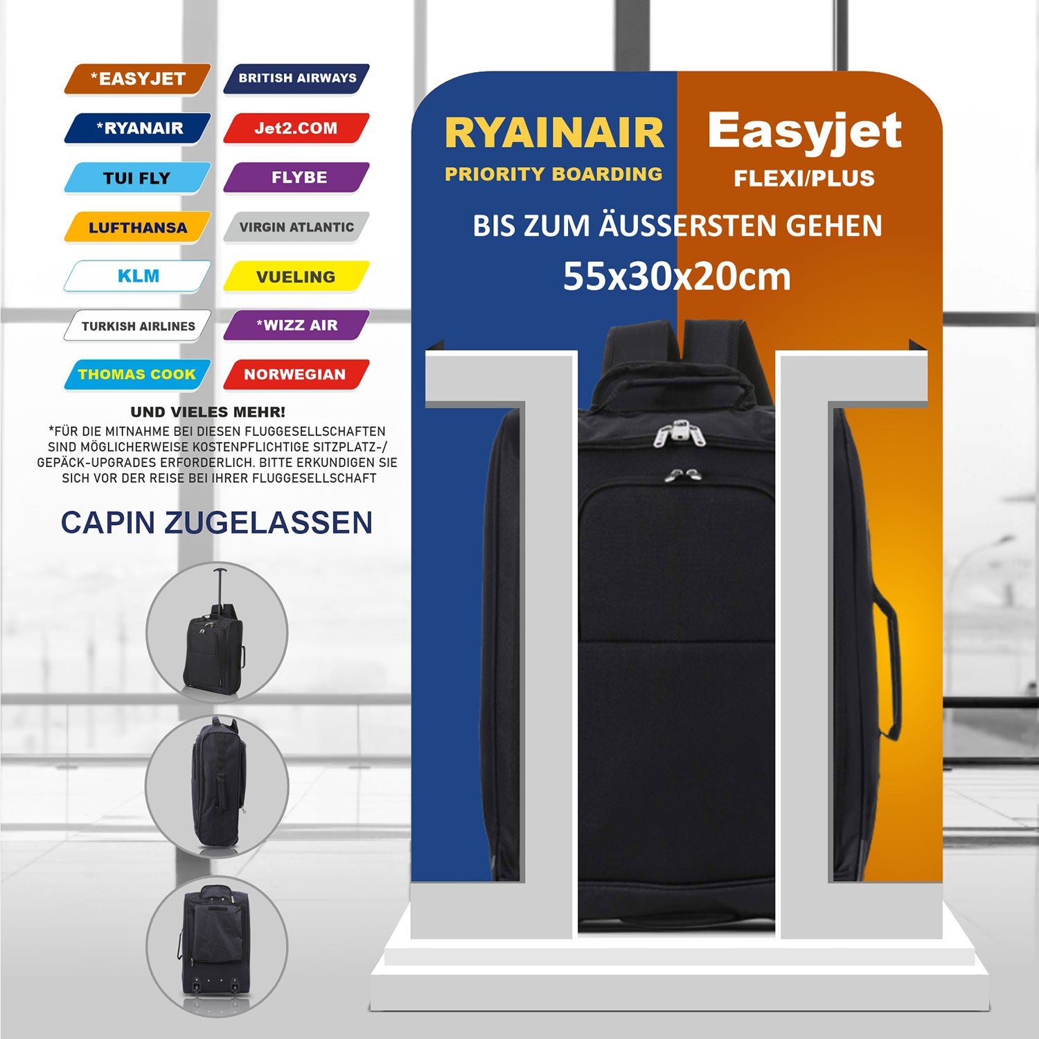 Cities 42L Handgepäck Trolley Koffer Rucksäck 2-Rad Bordgepäck