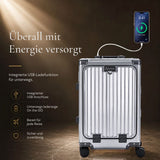Aerolite M-Lite Premium Kabinenkoffer aus Vollaluminium mit Frontfach für Laptop, TSA-Kofferverschlüssen ohne Reißverschluss, USB-Ladeanschluss, Flaschenhalter & 15 Jahre Garantie – Anthrazit