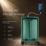 Aerolite M-Lite Premium Kabinenkoffer aus Vollaluminium mit Frontfach für Laptop, TSA-Kofferverschlüssen ohne Reißverschluss, USB-Ladeanschluss, Flaschenhalter & 15 Jahre Garantie – Grün