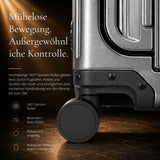 Aerolite M-Lite Premium Kabinenkoffer aus Vollaluminium mit Frontfach für Laptop, TSA-Kofferverschlüssen ohne Reißverschluss, USB-Ladeanschluss, Flaschenhalter & 15 Jahre Garantie – Anthrazit