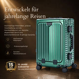 Aerolite M-Lite Premium Kabinenkoffer aus Vollaluminium mit Frontfach für Laptop, TSA-Kofferverschlüssen ohne Reißverschluss, USB-Ladeanschluss, Flaschenhalter & 15 Jahre Garantie – Grün