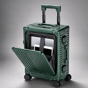 Aerolite M-Lite Premium Kabinenkoffer aus Vollaluminium mit Frontfach für Laptop, TSA-Kofferverschlüssen ohne Reißverschluss, USB-Ladeanschluss, Flaschenhalter & 15 Jahre Garantie – Grün