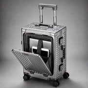 Aerolite M-Lite Premium Kabinenkoffer aus Vollaluminium mit Frontfach für Laptop, TSA-Kofferverschlüssen ohne Reißverschluss, USB-Ladeanschluss, Flaschenhalter & 15 Jahre Garantie – Anthrazit