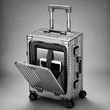 Aerolite M-Lite Premium Kabinenkoffer aus Vollaluminium mit Frontfach für Laptop, TSA-Kofferverschlüssen ohne Reißverschluss, USB-Ladeanschluss, Flaschenhalter & 15 Jahre Garantie – Anthrazit