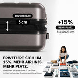 Aerolite Erweiterbarer Lufthansa Handgepäck Koffer 55×40×23cm bis 55×40×20 cm - Kabinenkoffer mit TSA-Schloss, 8 Doppelrollen & robuster ABS-Polycarbonat-Hartschale, passend für Lufthansa & Ryanair Priority (Graphite Shadow)