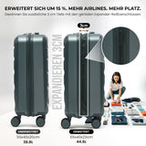 Aerolite Erweiterbares Handgepäck 55x40x20 cm auf 55x40x23 cm – Ryanair Priority, Lufthansa, Wizz Air Priority, Lufthansa Maximalgröße – Leichter Hartschalen-Kabinenkoffer mit 4 Rollen (WALDGRÜN)