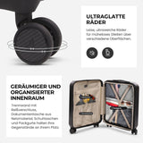 Aerolite Erweiterbares Handgepäck 55x40x20 cm auf 55x40x23 cm – Ryanair Priority, Lufthansa, Wizz Air Priority, Lufthansa Maximalgröße – Leichter Hartschalen-Kabinenkoffer mit 4 Rollen (SCHWARZ)