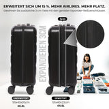 Aerolite Erweiterbares Handgepäck 55x40x20 cm auf 55x40x23 cm – Ryanair Priority, Lufthansa, Wizz Air Priority, Lufthansa Maximalgröße – Leichter Hartschalen-Kabinenkoffer mit 4 Rollen (SCHWARZ)