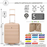 Aerolite Erweiterbarer Kabinenkoffer 55x40x20cm – Ryanair Priority Maximalgröße, erweiterbar auf 55x40x23cm für Lufthansa & Wizz Air Priority, Hartschalen-Handgepäck-Trolley mit 2 Rollen und TSA-Schloss, 40–46L Fassungsvermögen, Beige
