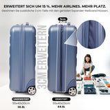 Aerolite Erweiterbarer Kabinenkoffer 55x40x20cm – Ryanair Priority Maximalgröße, erweiterbar auf 55x40x23cm für Lufthansa & Wizz Air Priority, Hartschalen-Handgepäck-Trolley mit 2 Rollen und TSA-Schloss, 40–46L Fassungsvermögen, Blau
