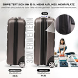 Aerolite Erweiterbarer Kabinenkoffer 55x40x20cm – Ryanair Priority Maximalgröße, erweiterbar auf 55x40x23cm für Lufthansa & Wizz Air Priority, Hartschalen-Handgepäck-Trolley mit 2 Rollen und TSA-Schloss, 40–46L Fassungsvermögen, Holzkohle