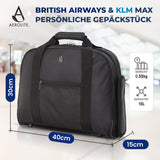 AEROLITE (40x30x15 cm) Maximale Größe für British Airways, KLM & Air France, Handgepäck-Tasche für unter den Sitz, Flugtasche, Reisetasche, Schwarz