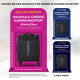 Aerolite Erweiterbarer Premium-Kabinenkoffer 55x40x23cm auf 55x40x26cm – Maximalgröße für Wizz Air Priority, Lufthansa, Eurowings, Norwegian – Leichter 4-Rollen Handgepäck-Trolley, 50L, Schwarz
