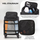 Aerolite Erweiterbarer Premium-Kabinenkoffer 55x40x23cm auf 55x40x26cm – Maximalgröße für Wizz Air Priority, Lufthansa, Eurowings, Norwegian – Leichter 4-Rollen Handgepäck-Trolley, 50L, Schwarz