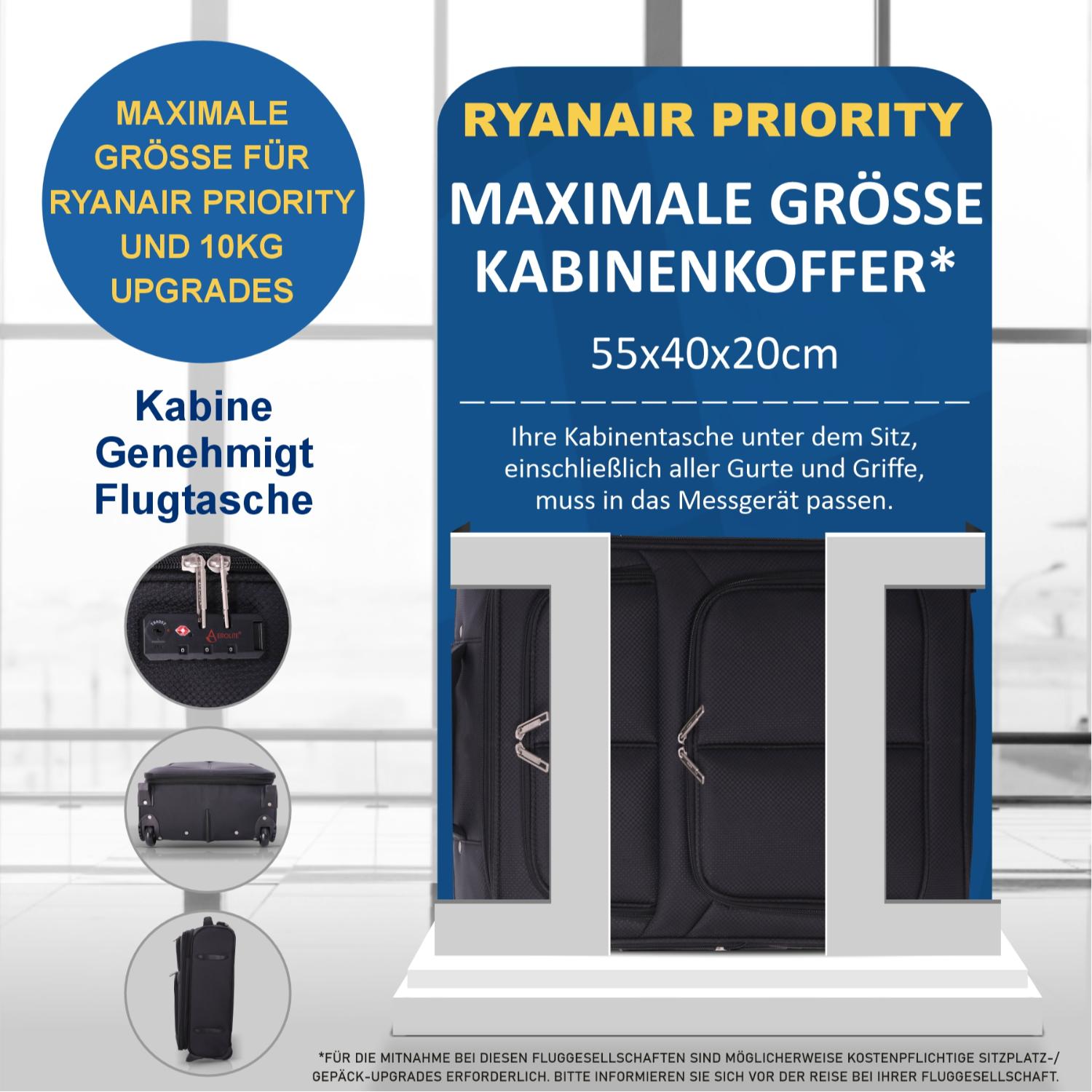 Aerolite Valise Cabine 55x40x20 Extensible à 55x40x23 Ryanair Priorité Aerolite Valise Cabine 55x40x20 Extensible à 55x40x23 Ryanair Priorité