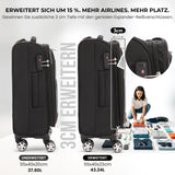 Aerolite Erweiterbarer 55x40x20cm bis 55x40x23cm 4-Rad Kabinentrolley – MAX-Größe für Ryanair Priority, Wizz Air & Lufthansa, Ultraleichter Weichschalen-Handgepäckkoffer mit TSA-Schloss
