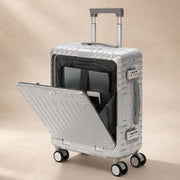 Aerolite M-Lite Kabinenkoffer mit Aluminiumrahmen 55 x 40 x 20 cm, Hinomoto STOP-Rollen, Reißverschlussloses TSA-Verschlusssystem, Frontfach für Laptop, 15 Jahre Garantie – Silber