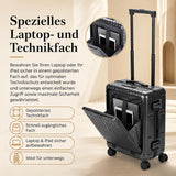 Aerolite M-Lite Kabinenkoffer mit Aluminiumrahmen 55 x 40 x 20 cm, Hinomoto STOP-Rollen, Reißverschlussloses TSA-Verschlusssystem, Frontfach für Laptop, 15 Jahre Garantie – Holzkohle