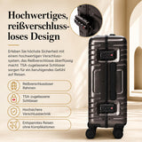 Aerolite M-Lite Kabinenkoffer mit Aluminiumrahmen 55 x 40 x 20 cm, Hinomoto STOP-Rollen, Reißverschlussloses TSA-Verschlusssystem, Frontfach für Laptop, 15 Jahre Garantie – Holzkohle