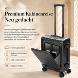 Aerolite M-Lite Kabinenkoffer mit Aluminiumrahmen 55 x 40 x 20 cm, Hinomoto STOP-Rollen, Reißverschlussloses TSA-Verschlusssystem, Frontfach für Laptop, 15 Jahre Garantie – Holzkohle
