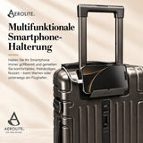 Aerolite M-Lite Kabinenkoffer mit Aluminiumrahmen 55 x 40 x 20 cm, Hinomoto STOP-Rollen, Reißverschlussloses TSA-Verschlusssystem, Frontfach für Laptop, 15 Jahre Garantie – Holzkohle