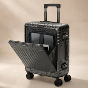 Aerolite M-Lite Kabinenkoffer mit Aluminiumrahmen 55 x 40 x 20 cm, Hinomoto STOP-Rollen, Reißverschlussloses TSA-Verschlusssystem, Frontfach für Laptop, 15 Jahre Garantie – Holzkohle