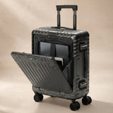 Aerolite M-Lite Kabinenkoffer mit Aluminiumrahmen 55 x 40 x 20 cm, Hinomoto STOP-Rollen, Reißverschlussloses TSA-Verschlusssystem, Frontfach für Laptop, 15 Jahre Garantie – Holzkohle