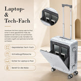 Aerolite M-Lite Kabinenkoffer mit Aluminiumrahmen 55 x 40 x 20 cm, Hinomoto STOP-Rollen, Reißverschlussloses TSA-Verschlusssystem, Frontfach für Laptop, 15 Jahre Garantie – Silber