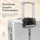 Aerolite M-Lite Kabinenkoffer mit Aluminiumrahmen 55 x 40 x 20 cm, Hinomoto STOP-Rollen, Reißverschlussloses TSA-Verschlusssystem, Frontfach für Laptop, 15 Jahre Garantie – Silber