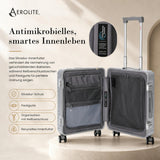 Aerolite M-Lite Kabinenkoffer mit Aluminiumrahmen 55 x 40 x 20 cm, Hinomoto STOP-Rollen, Reißverschlussloses TSA-Verschlusssystem, Frontfach für Laptop, 15 Jahre Garantie – Silber