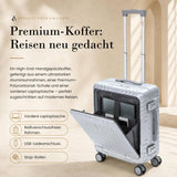Aerolite M-Lite Kabinenkoffer mit Aluminiumrahmen 55 x 40 x 20 cm, Hinomoto STOP-Rollen, Reißverschlussloses TSA-Verschlusssystem, Frontfach für Laptop, 15 Jahre Garantie – Silber