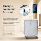 Aerolite M-Lite Kabinenkoffer mit Aluminiumrahmen 55 x 40 x 20 cm, Hinomoto STOP-Rollen, Reißverschlussloses TSA-Verschlusssystem, Frontfach für Laptop, 15 Jahre Garantie – Silber