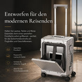 Aerolite M-Lite Premium Kabinenkoffer aus Vollaluminium mit Frontfach für Laptop, TSA-Kofferverschlüssen ohne Reißverschluss, USB-Ladeanschluss, Flaschenhalter & 15 Jahre Garantie – Silber